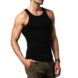 Men's Size Tank Tops in Black or White Round Neck